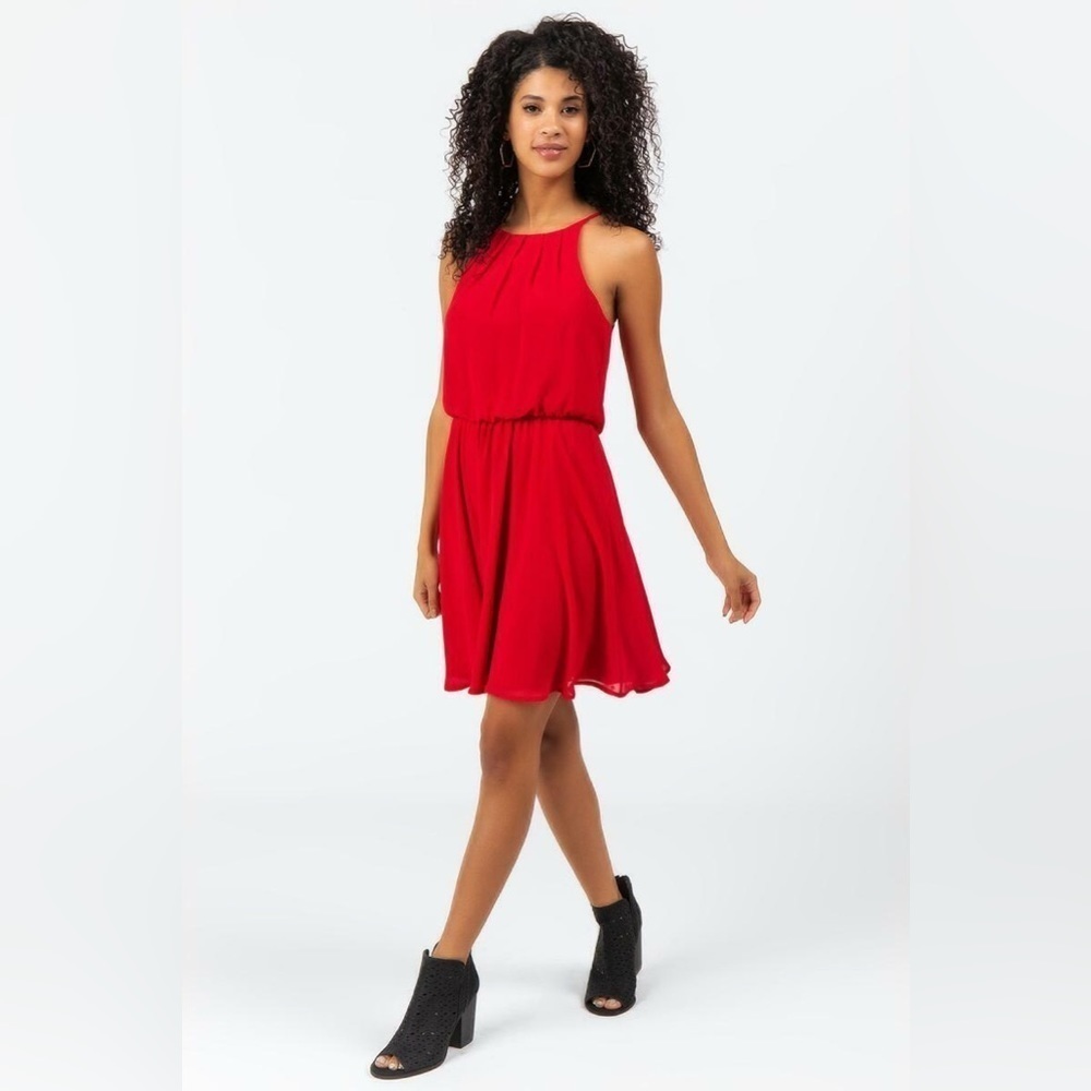 Francesca's Blue Rain Halter Red Dress Fit & Flare Mini Size 2XS Valentine’s Day - Picture 2 of 4